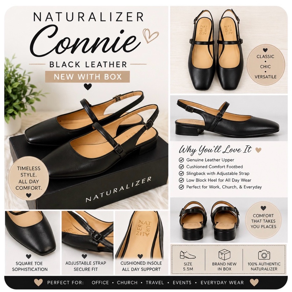 Naturalizer Connie Black Leather Mary Jane  Slingback